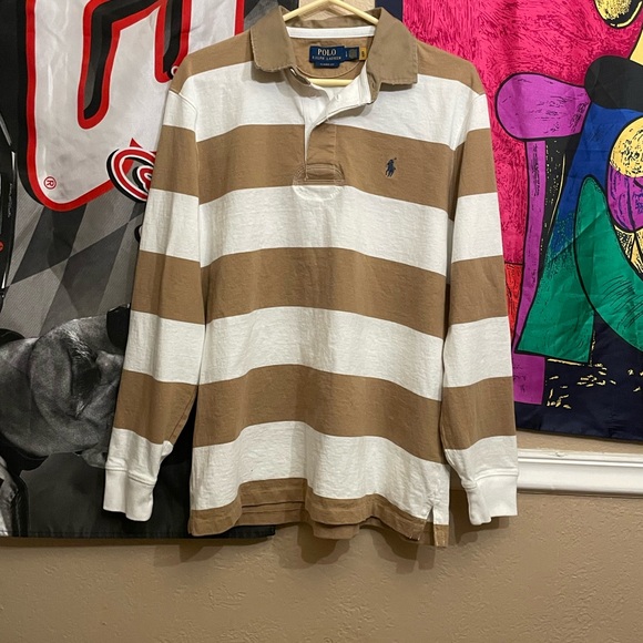 Polo Ralph Lauren Other - Polo by Ralph Lauren Men’s Brown & White Striped Rugby Shirt